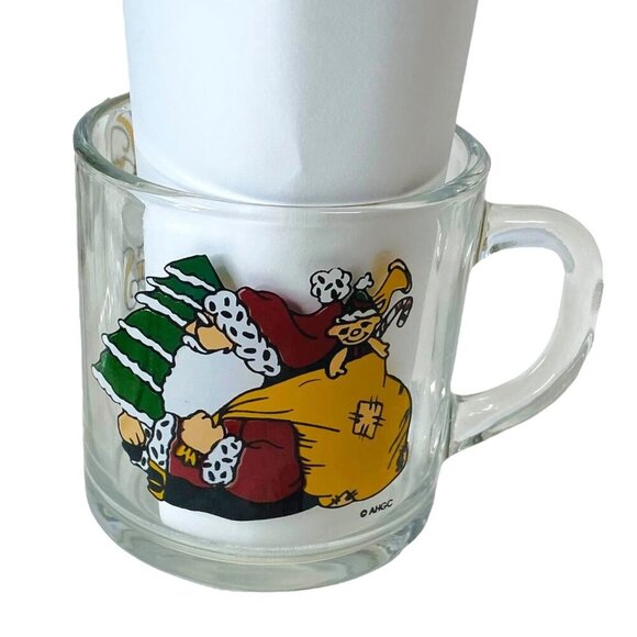 Anchor Hocking Santa Seasons Greetings Christmas Glass Coffee Mugs Cups 4PC Set - Picture 5 of 7